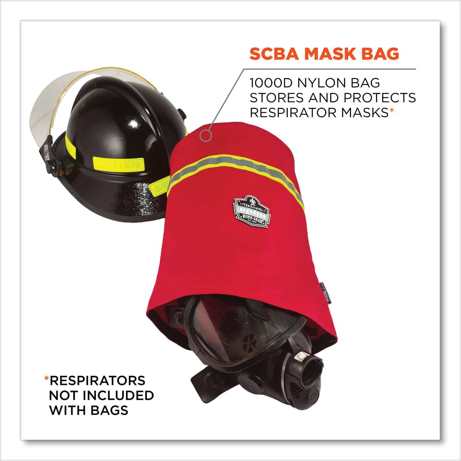 ergodyne Arsenal 5082 SCBA Mask Bag with Hook-and-Loop Closure, 8.5 x 8.5 x 14, Red (13082)