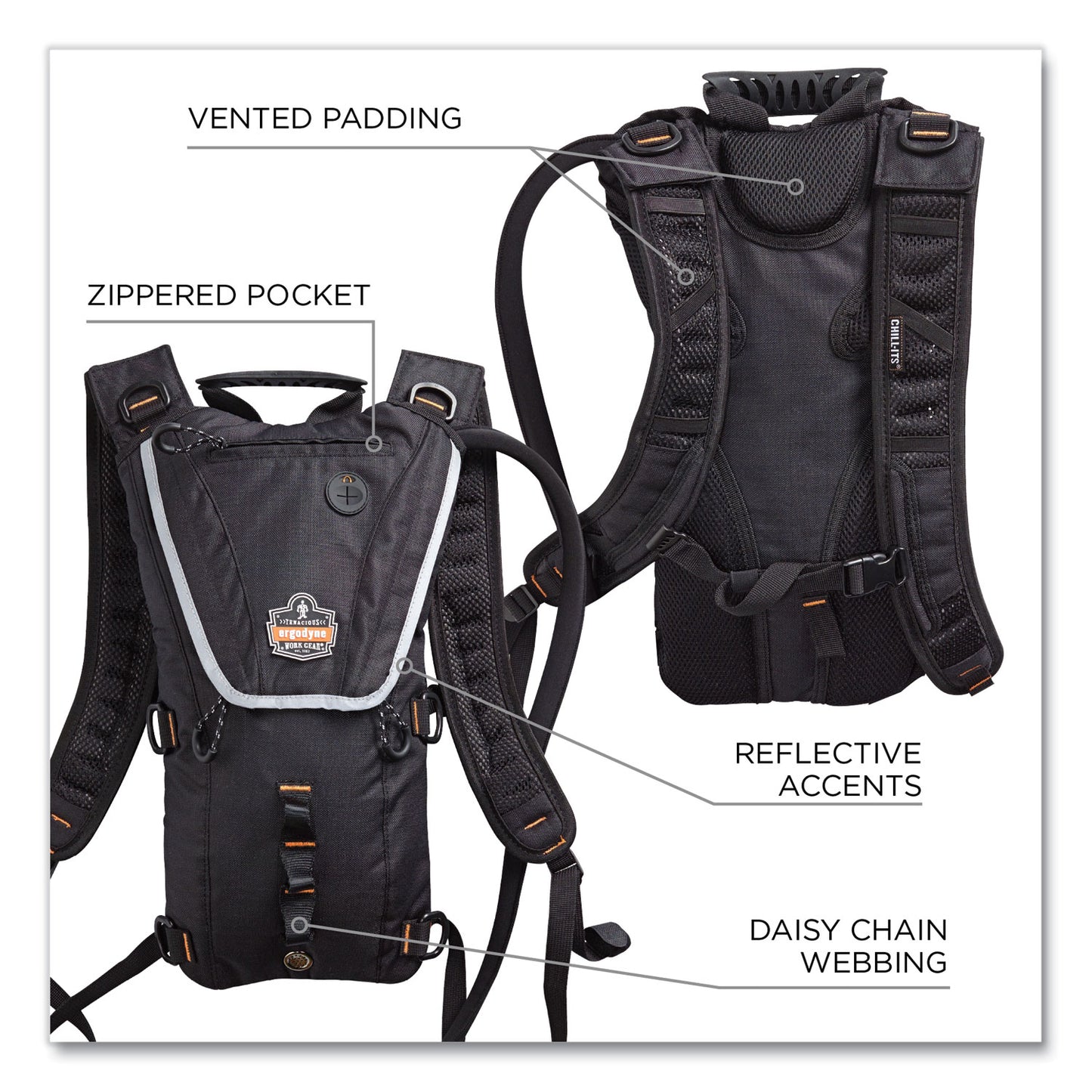 ergodyne Chill-Its 5156 Low Profile Hydration Pack, 3 L, Black (13161)
