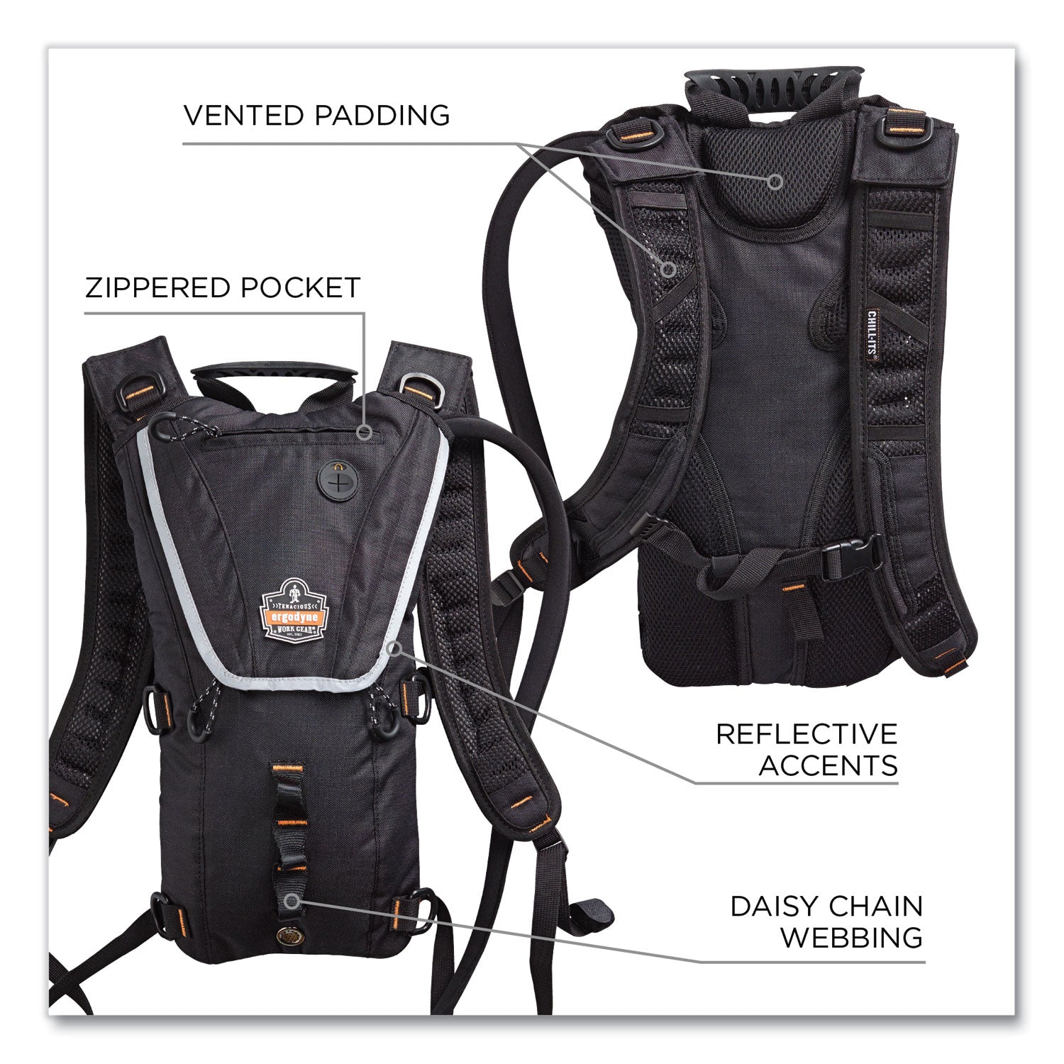 ergodyne Chill-Its 5156 Low Profile Hydration Pack, 3 L, Black (13161)