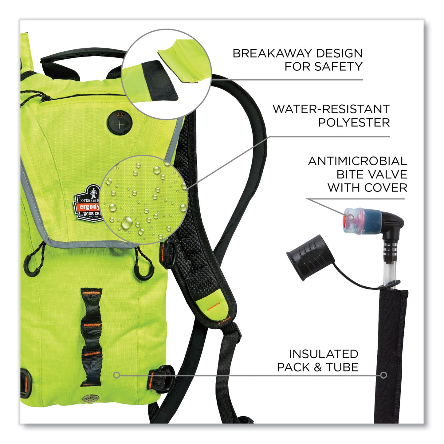 ergodyne Chill-Its 5156 Low Profile Hydration Pack, 3 L, Hi-Vis Lime (13162)
