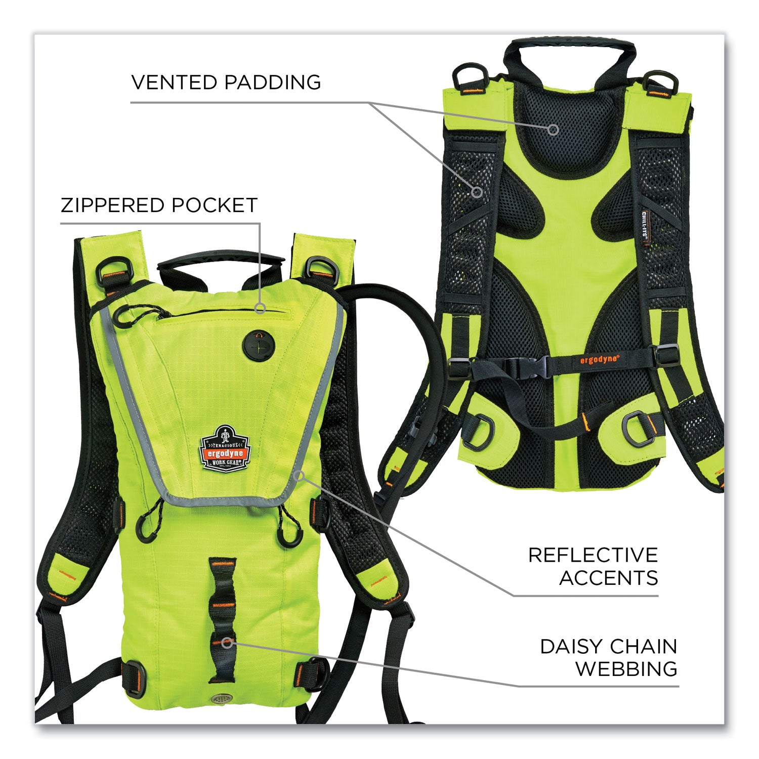 ergodyne Chill-Its 5156 Low Profile Hydration Pack, 3 L, Hi-Vis Lime (13162)
