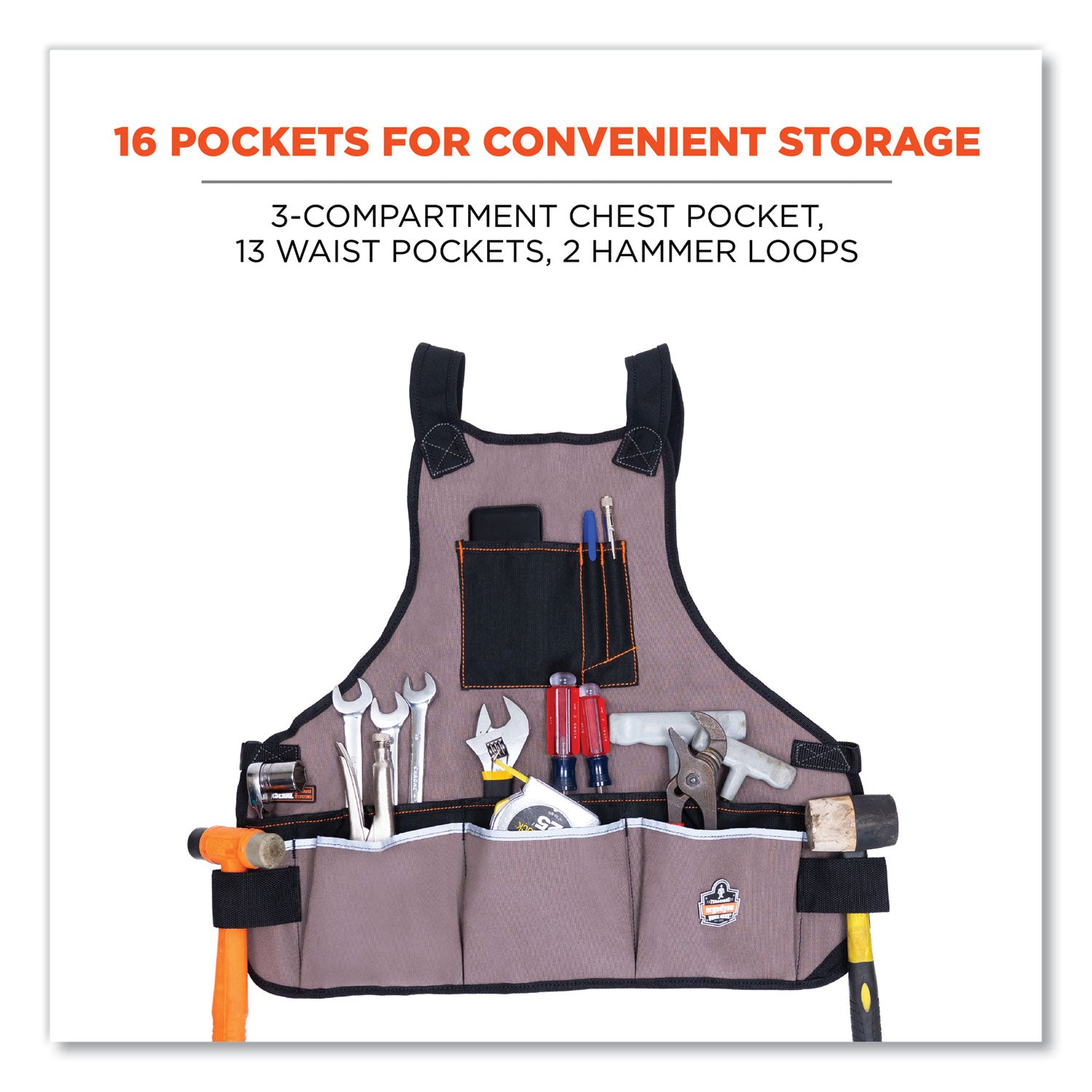 ergodyne Arsenal 5700 16-Pocket Apron, 16 Compartments, 20.8 x 23.6, Canvas, Gray (13690)