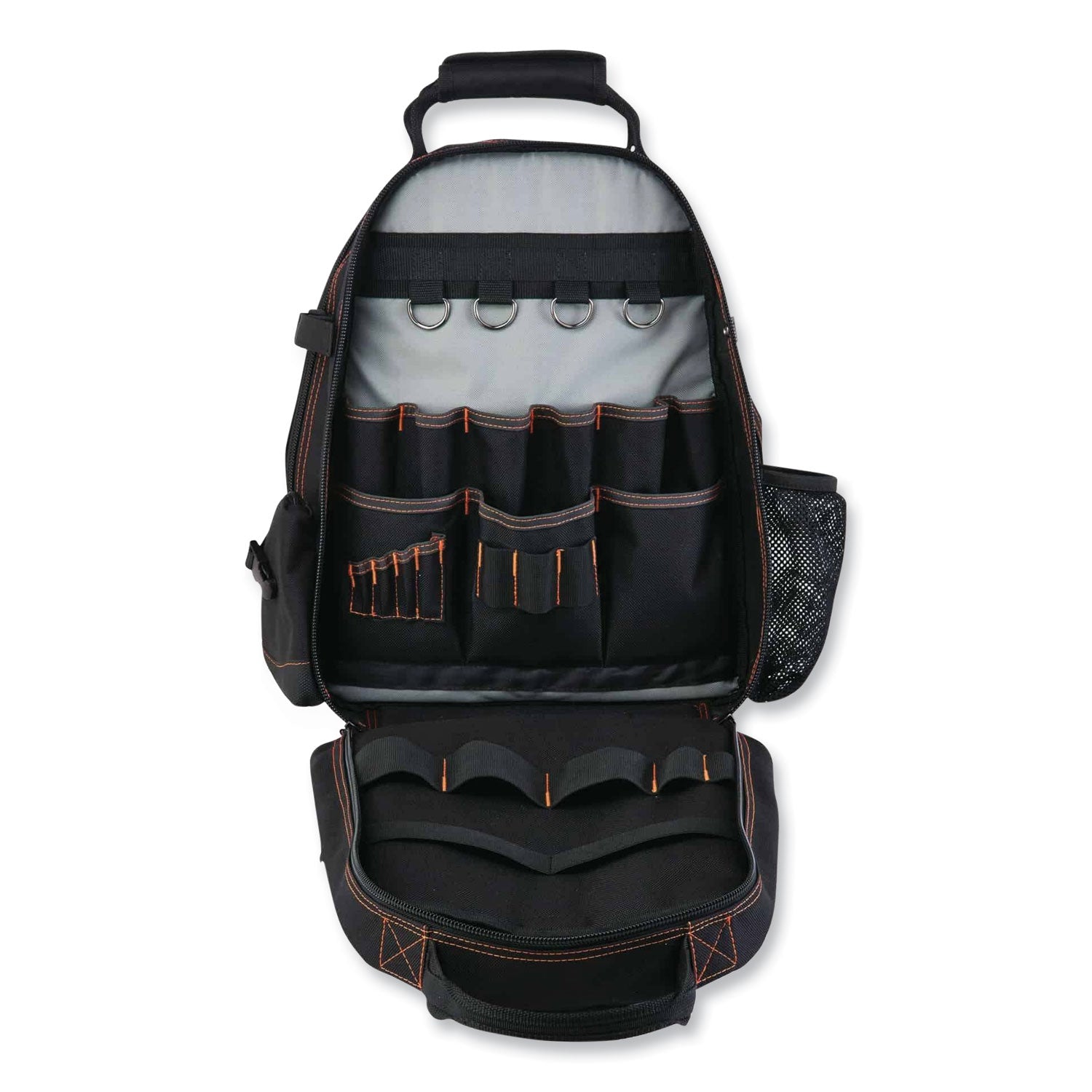 ergodyne Arsenal 5843 Tool Backpack Dual Compartment, 26 Compartments, 8.5 x 13.5 x 18, Ballistic Polyester, Black/Gray (13743)