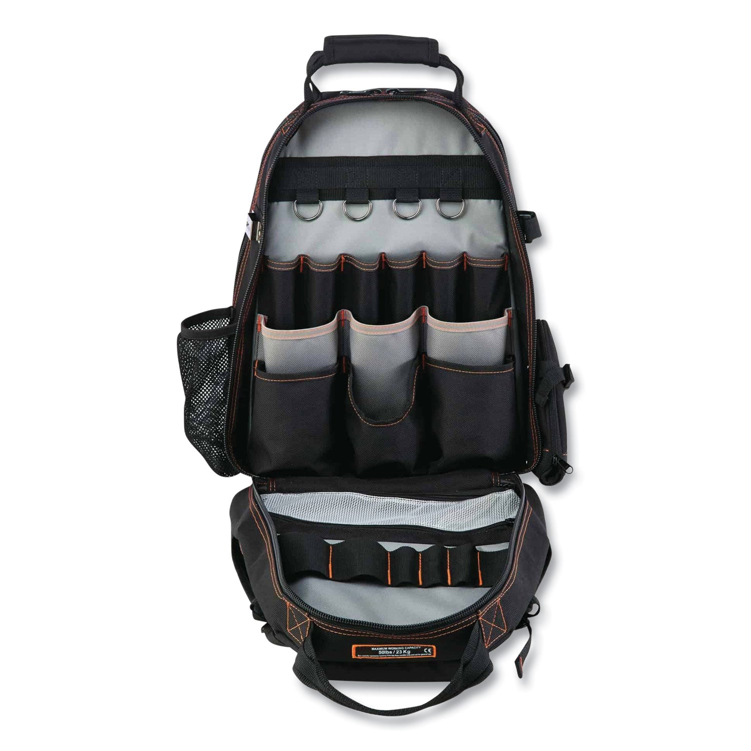 ergodyne Arsenal 5843 Tool Backpack Dual Compartment, 26 Compartments, 8.5 x 13.5 x 18, Ballistic Polyester, Black/Gray (13743)