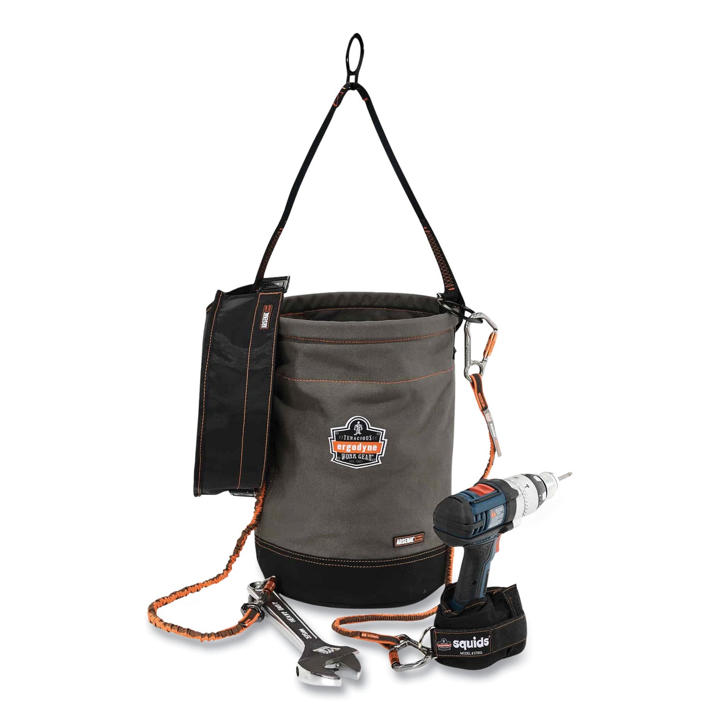 ergodyne Arsenal 5960T Canvas Hoist Bucket and Top with D-Rings, 12.5 x 12.5 x 17, Gray (14860)