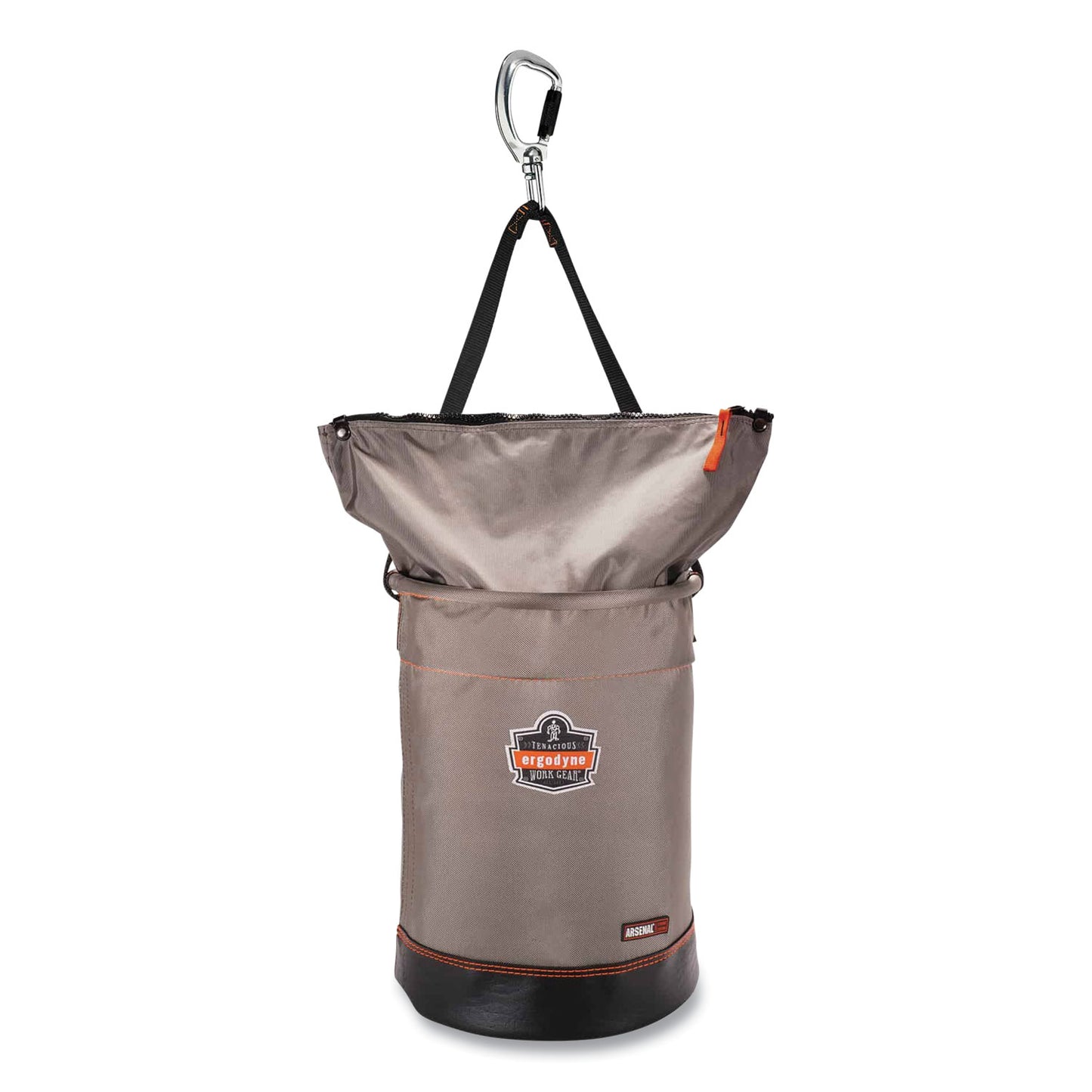 ergodyne Arsenal 5974 Hoist Bucket Tool Bag with Swiveling Carabiner and Zipper Top, 12.5 x 12.5 x 17, Gray (15974)