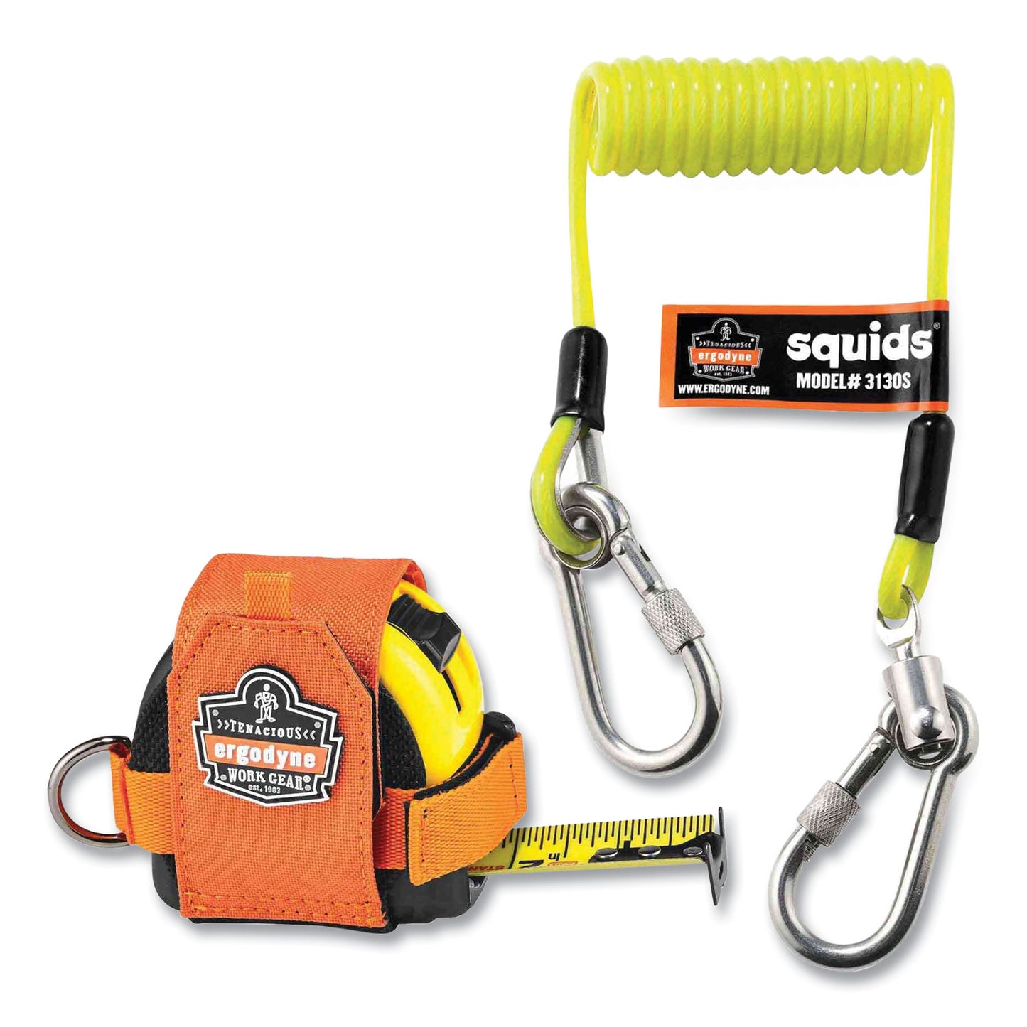 ergodyne Squids 3190 Tape Measure Tethering Kit, 2 lb Max Working Capacity, 6.5" to 48" Long, Lime/Black (19660)