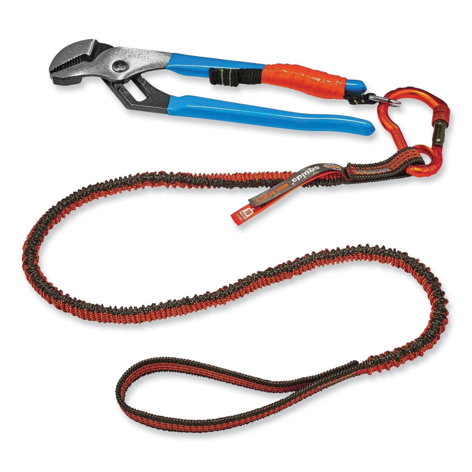 ergodyne Squids 3100F(x) Tool Lanyard with Aluminum Carabiner + Loop, 10 lb Max Working Capacity, 38" to 48" Long, Orange/Gray (19802)