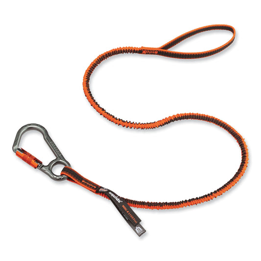 ergodyne Squids 3108F(x)Tool Lanyard with Locking Aluminum Carabiner + Loop, 15 lb Max Working Capacity, 38" to 48" Long, Orange/Gray (19808)