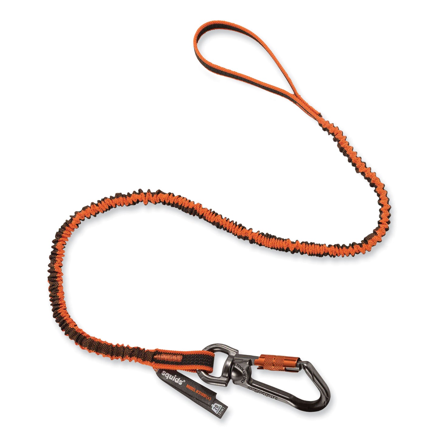 ergodyne Squids 3109F(x) Tool Lanyard, Swiveling Aluminum Carabiner + Loop, 25 lb Max Working Capacity, 38" to 48" Long (19809)