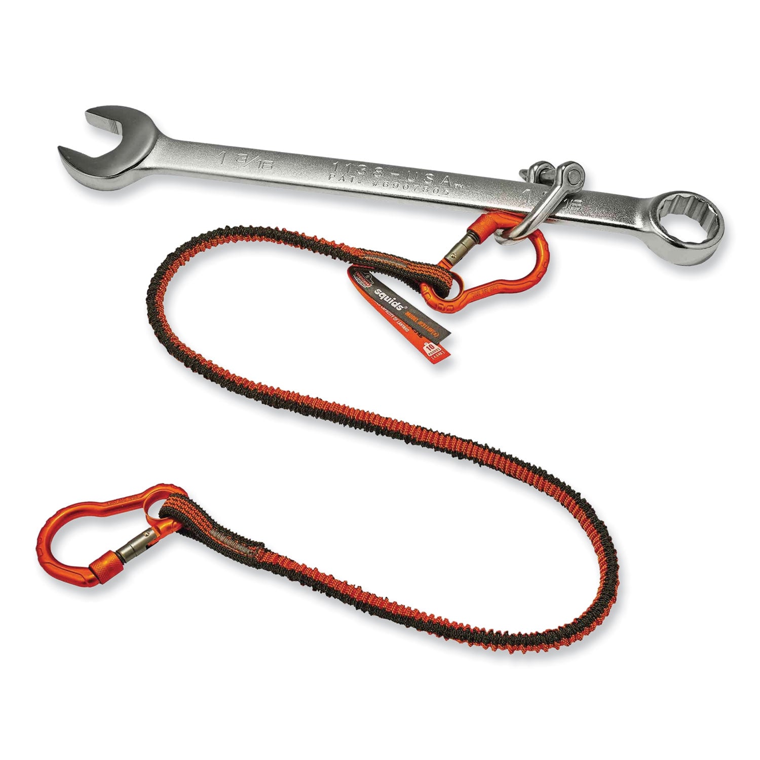 ergodyne Squids 3110F(x) Tool Lanyard with Aluminum Carabiners, 10 lb Max Working Capacity, 38" to 48" Long, Orange/Gray (19822)