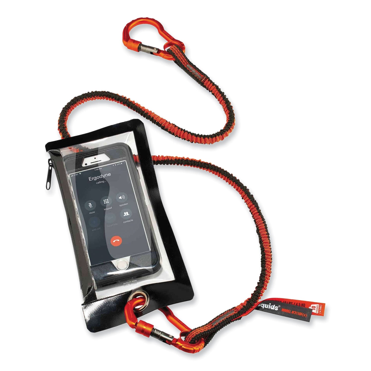 ergodyne Squids 3110F(x) Tool Lanyard with Aluminum Carabiners, 10 lb Max Working Capacity, 38" to 48" Long, Orange/Gray (19822)