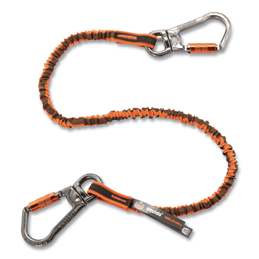 ergodyne Squids 3119F(x) Tool Lanyard with Swiveling Aluminum Carabiners, 25 lb Max Working Capacity, 38" to 48" Long, Orange/Gray (19829)