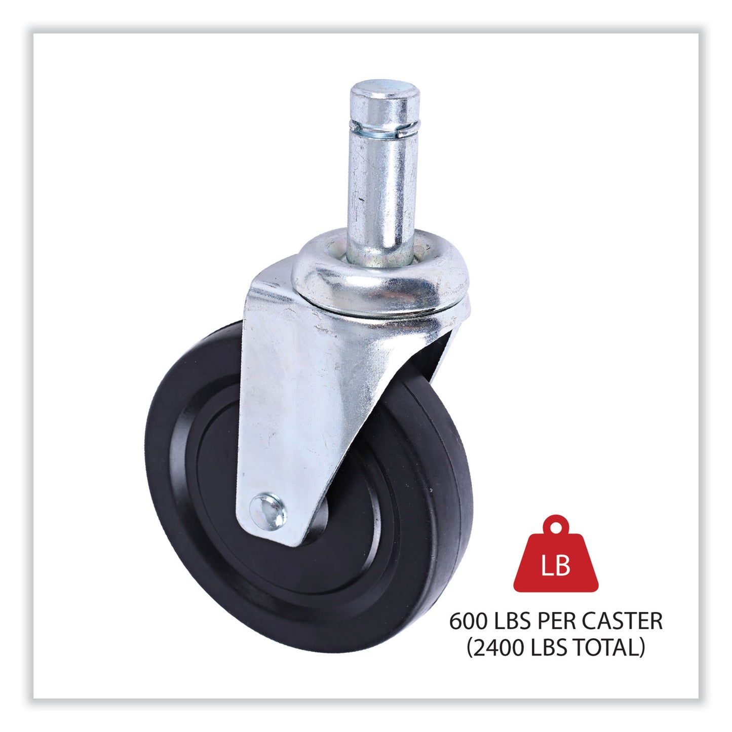 Alera Optional Casters for Wire Shelving, Hooded Design with Integrated Bumpers, Grip Ring Stem, 5" Wheel, Black, 4/Set (2 Locking) (SW590004)