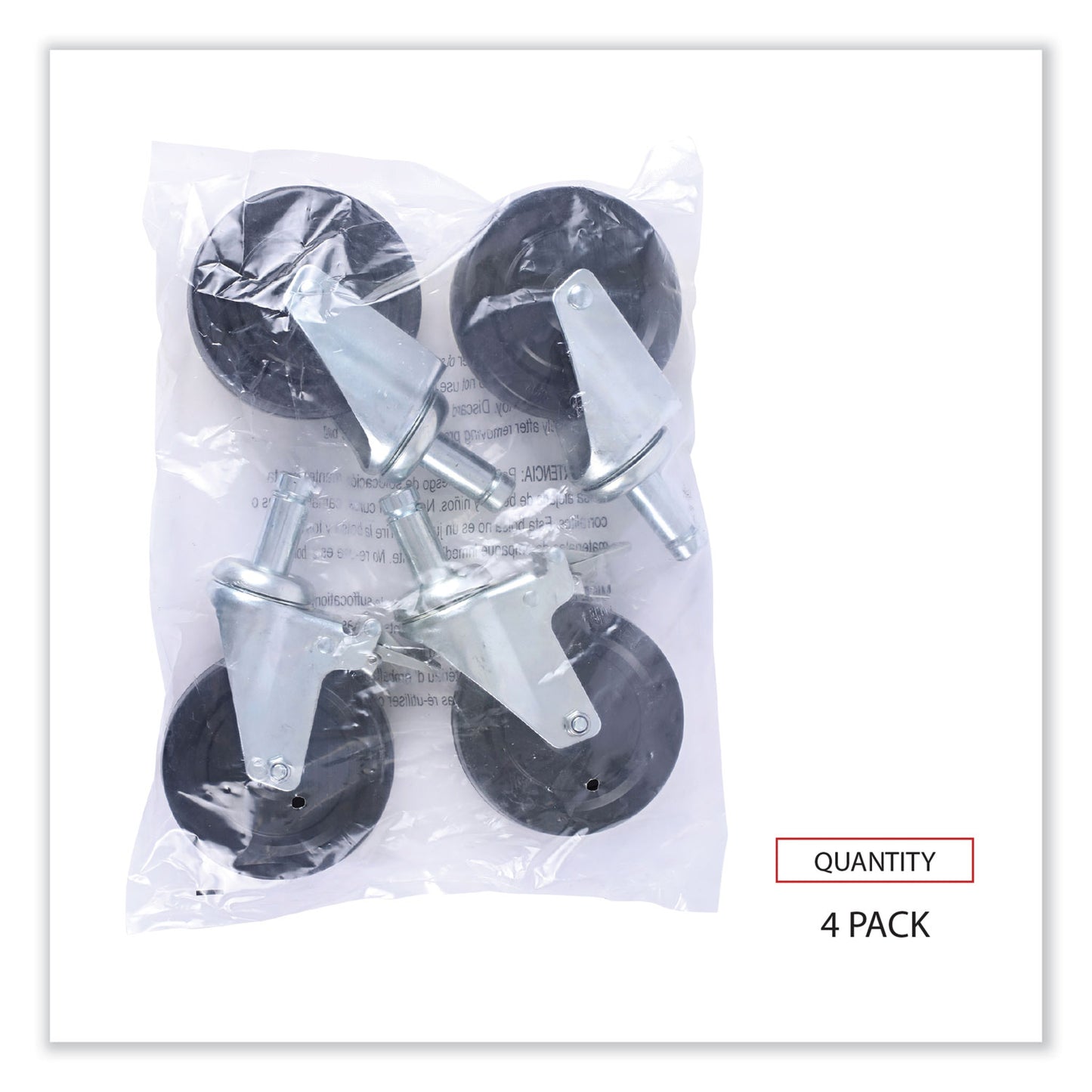 Alera Optional Casters for Wire Shelving, Hooded Design with Integrated Bumpers, Grip Ring Stem, 5" Wheel, Black, 4/Set (2 Locking) (SW590004)