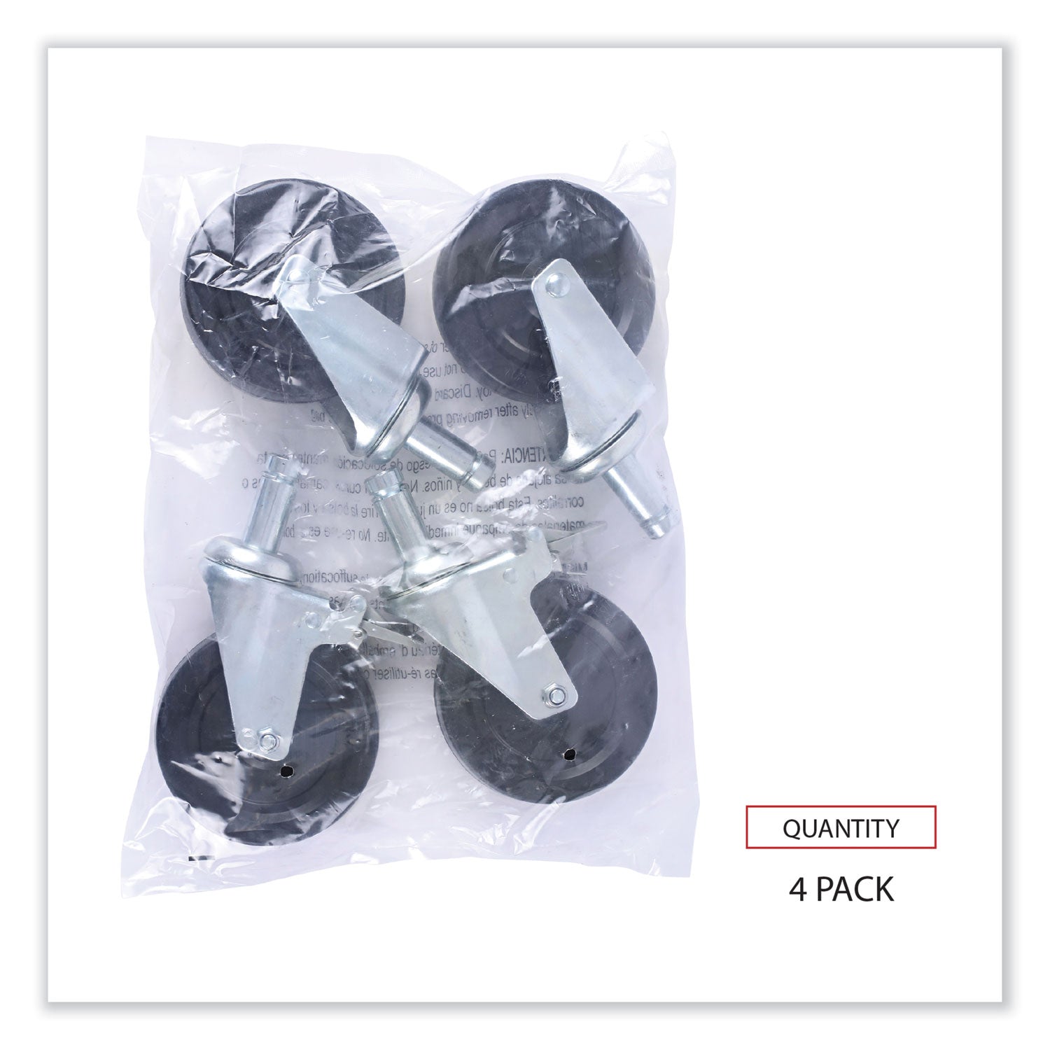 Alera Optional Casters for Wire Shelving, Hooded Design with Integrated Bumpers, Grip Ring Stem, 5" Wheel, Black, 4/Set (2 Locking) (SW590004)