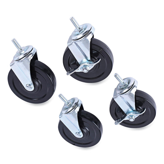 Alera Optional Casters for Wire Shelving, Grip Ring Type K Stem, 4" Wheel, Black/Silver, 4/Set (2 Locking) (SW690004)