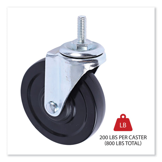 Alera Optional Casters for Wire Shelving, Grip Ring Type K Stem, 4" Wheel, Black/Silver, 4/Set (2 Locking) (SW690004)