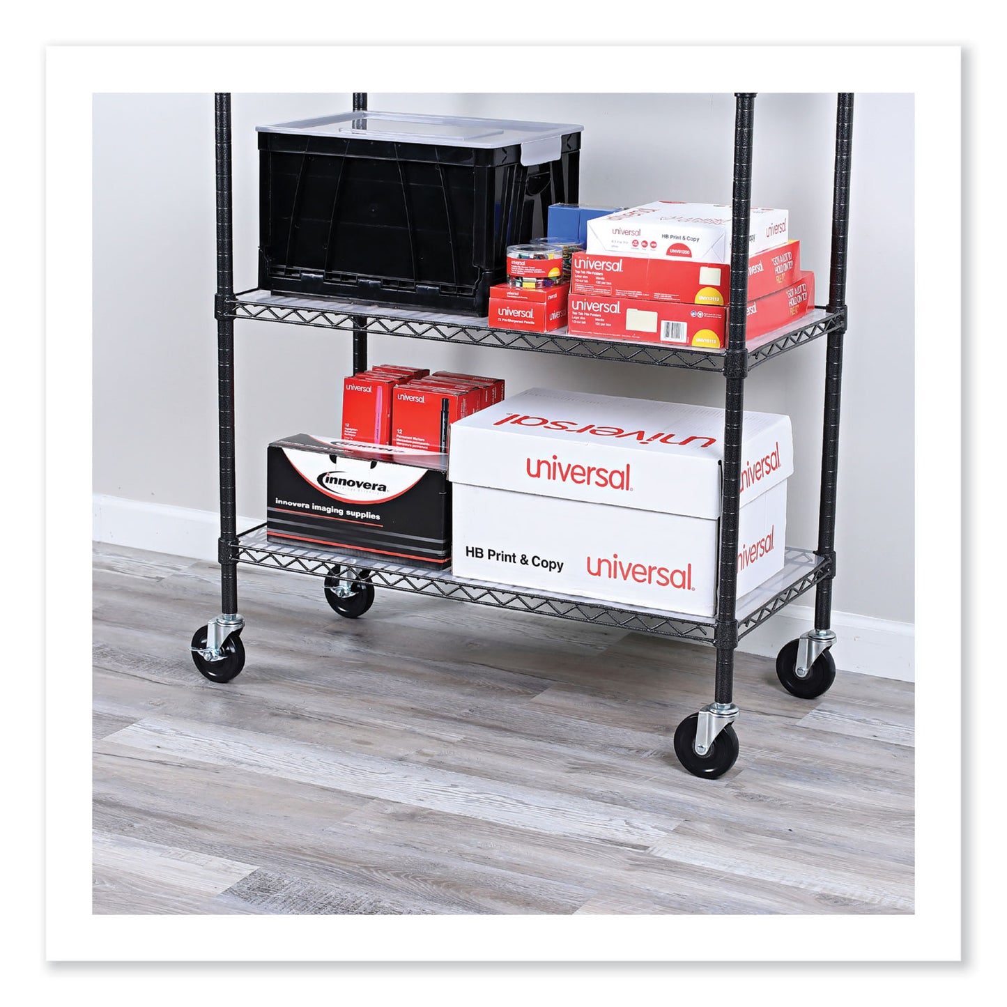 Alera Optional Casters for Wire Shelving, Grip Ring Type K Stem, 4" Wheel, Black/Silver, 4/Set (2 Locking) (SW690004)