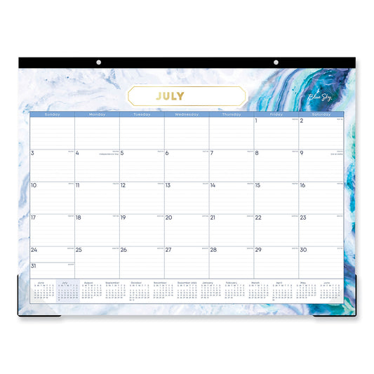 Blue Sky Gemma Academic Year Desk Pad Calendar, Geode Artwork, 22 x 17, White/Blue/Green Sheets, 12-Month (July to June): 2024 to 2025 (141377)