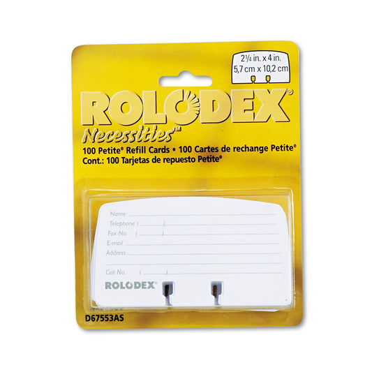 Rolodex Petite Refill Cards, 2.25 x 4, White, 100 Cards/Pack (67553)