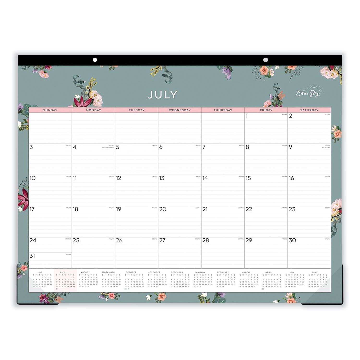 Blue Sky Greta Academic Year Desk Pad Calendar, Floral Artwork, 22 x 17, White/Green/Pink Sheets, 12-Month (July to June): 2024-2025 (136476)