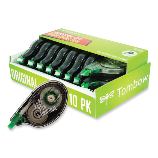 Tombow MONO Correction Tape, Gray/Clear Applicator, 0.17" x 394", White Tape, 10/Pack (68720)