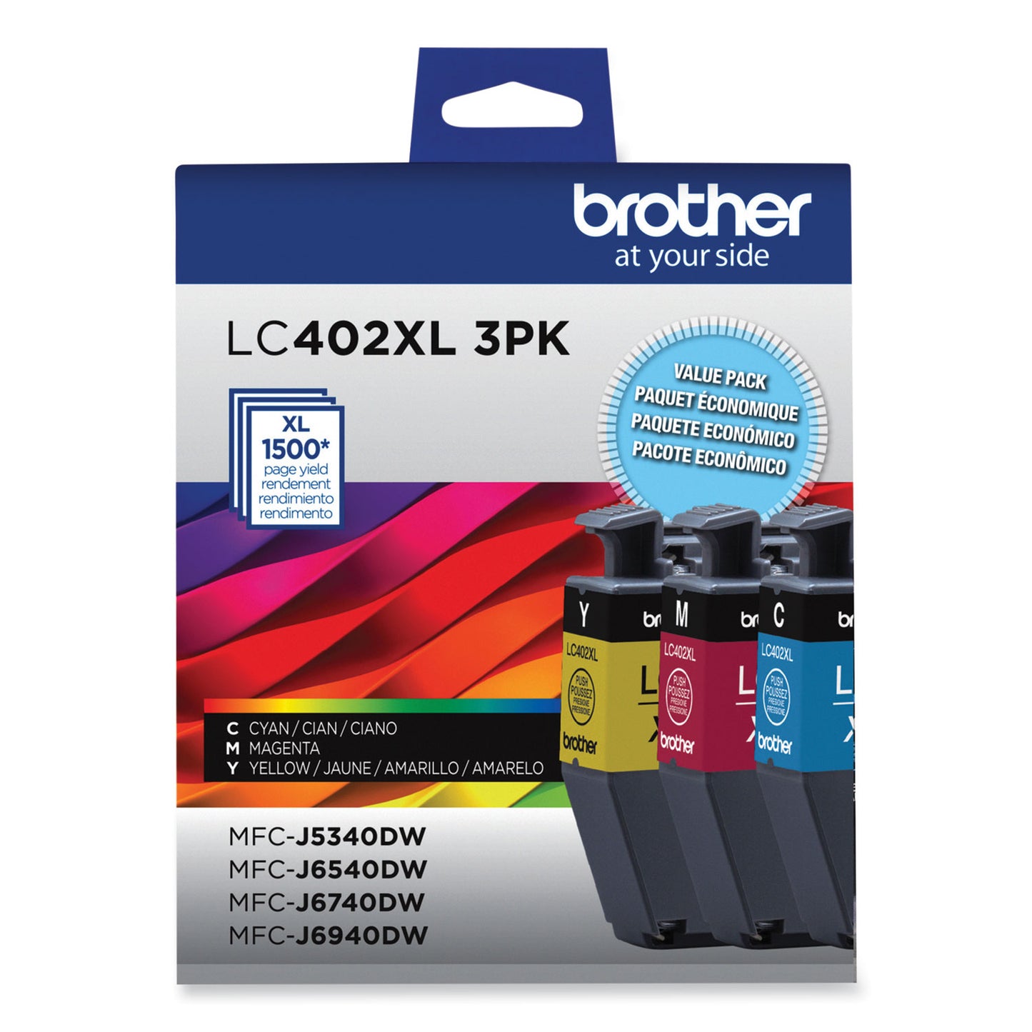 Brother LC402XL3PKS High-Yield Ink, 1,500 Page-Yield, Cyan/Magenta/Yellow