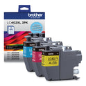 Brother LC402XL3PKS High-Yield Ink, 1,500 Page-Yield, Cyan/Magenta/Yellow