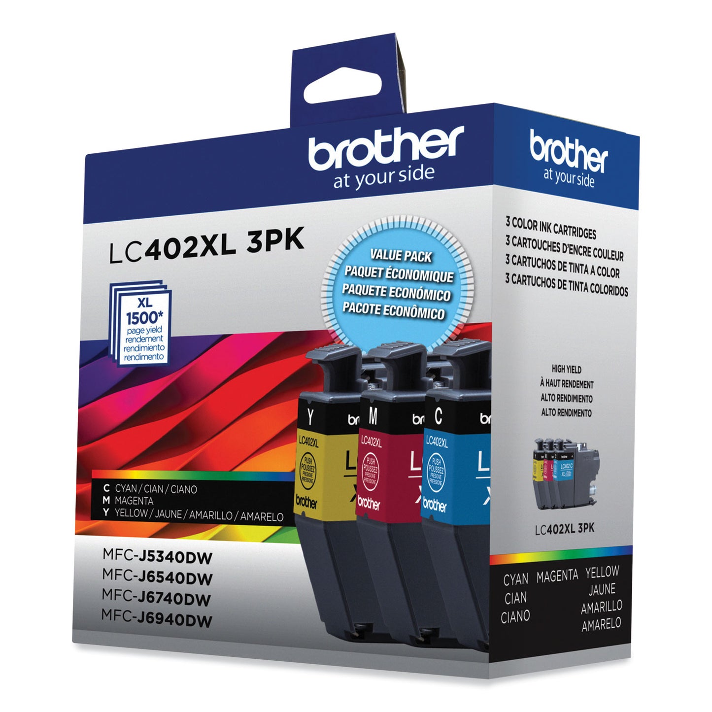 Brother LC402XL3PKS High-Yield Ink, 1,500 Page-Yield, Cyan/Magenta/Yellow