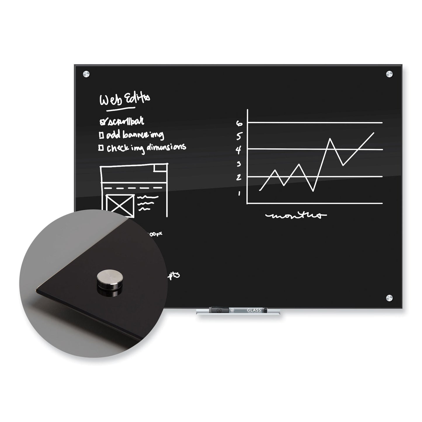 U Brands Black Glass Dry Erase Board, 35 x 23, Black Surface (170U0001)