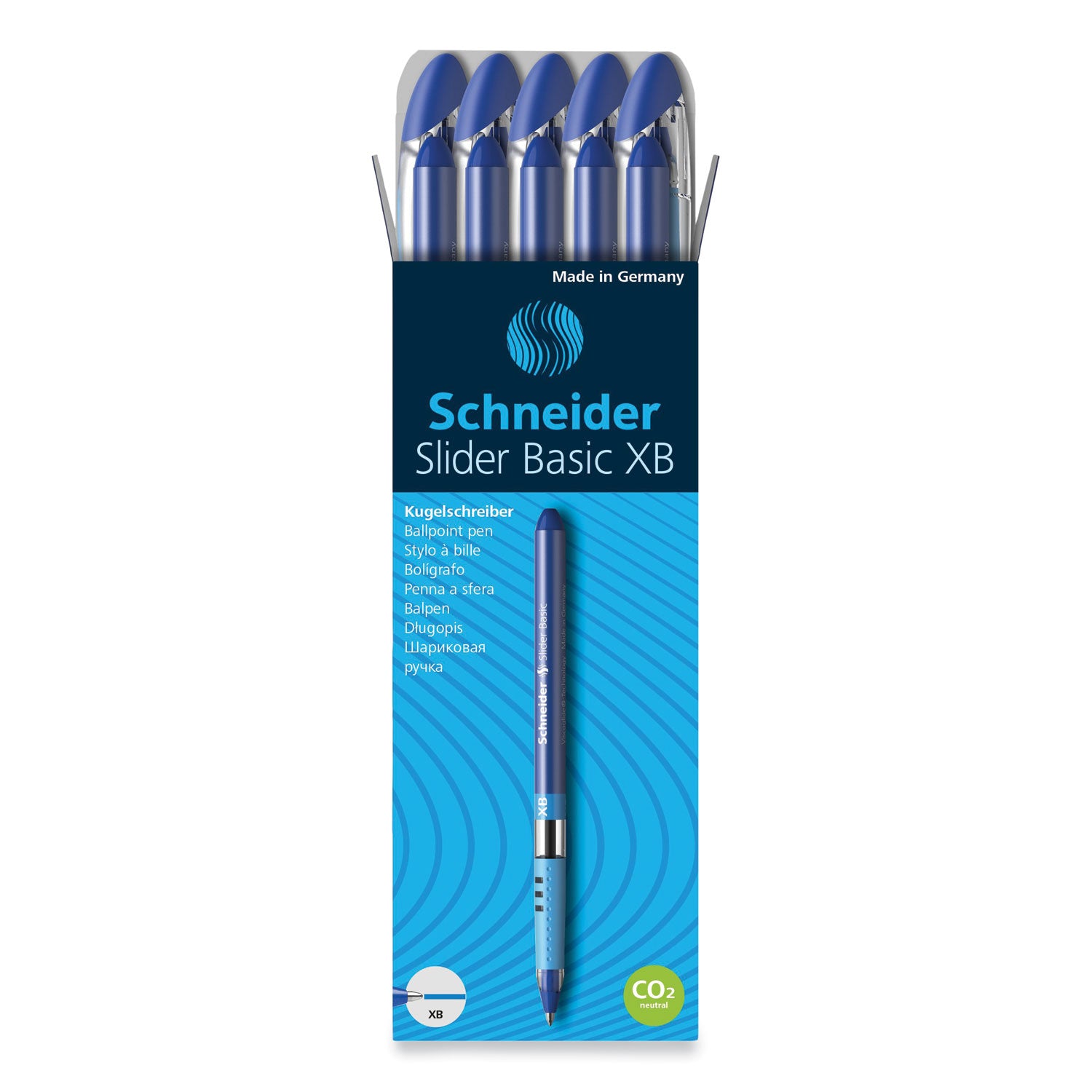 Schneider Slider Basic Ballpoint Pen, Stick, Extra-Bold 1.4 mm, Blue Ink, Blue Barrel, 10/Box (151203)