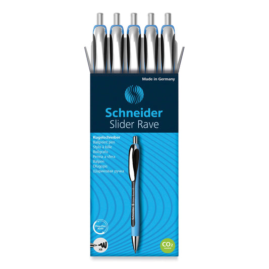 Schneider Slider Rave XB Ballpoint Pen, Retractable, Extra-Bold 1.4 mm, Black Ink, Black/Light Blue Barrel (132501)