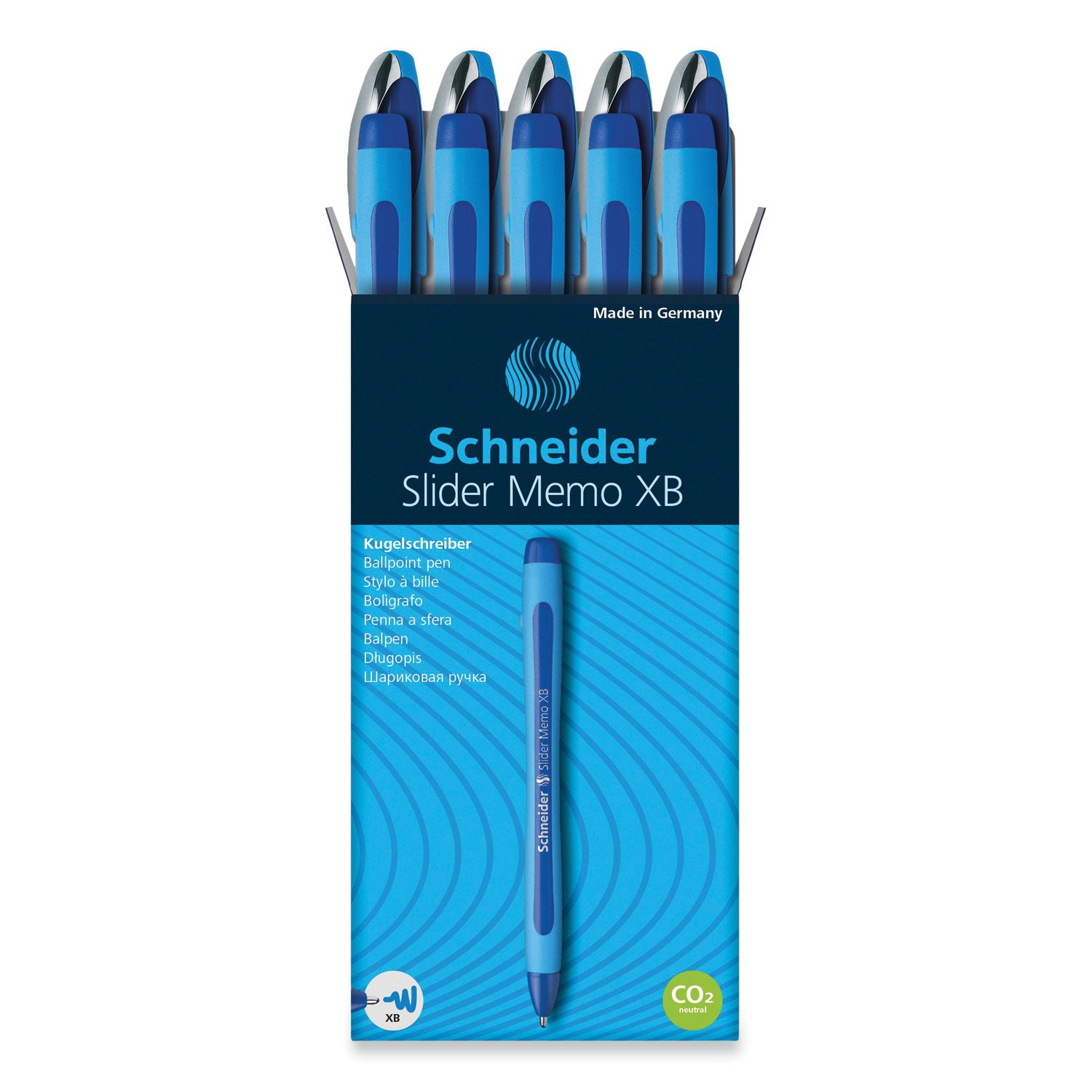 Schneider Slider Memo XB Ballpoint Pen, Stick, Extra-Bold 1.4 mm, Blue Ink, Blue/Light Blue Barrel, 10/Box (150203)