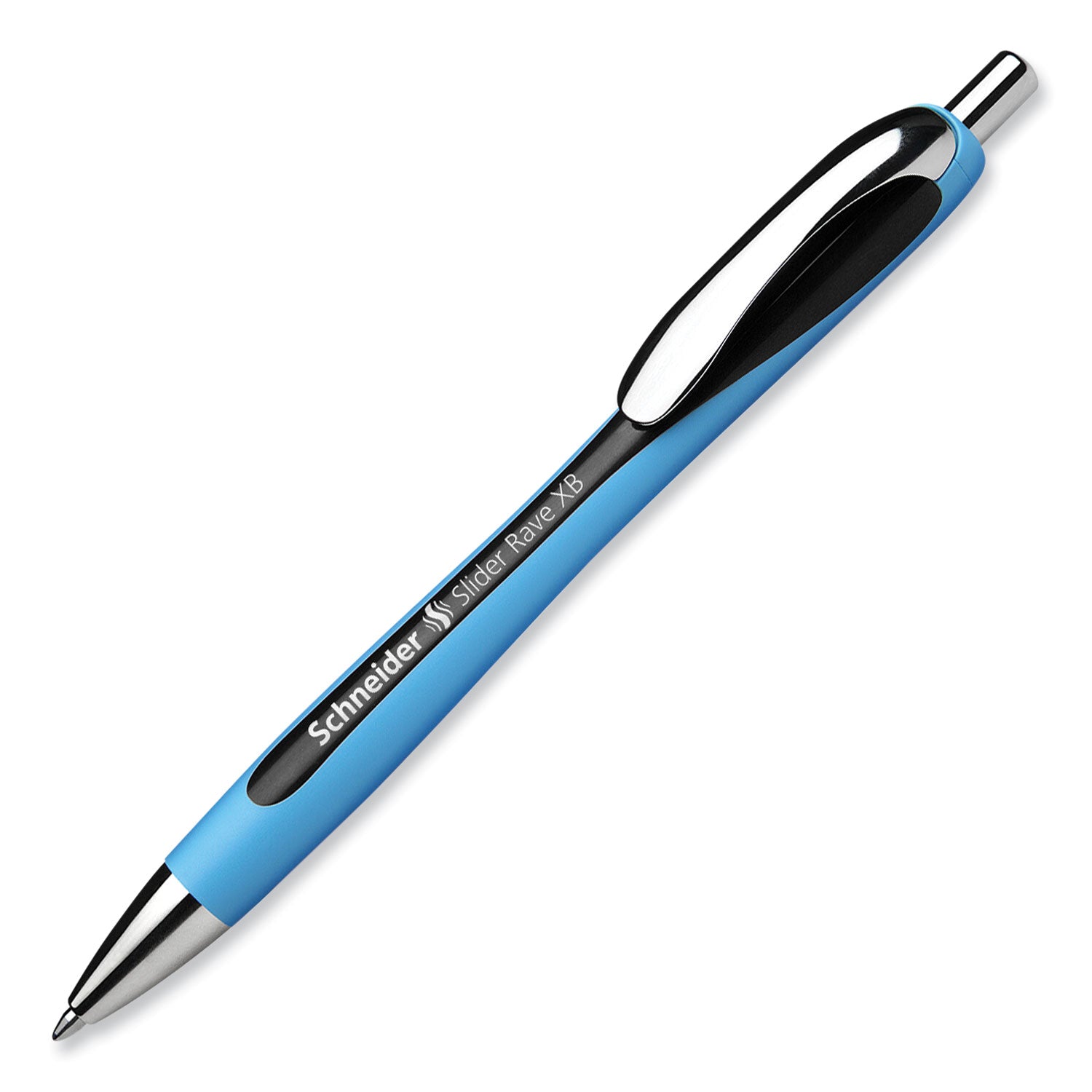 Schneider Slider Rave XB Ballpoint Pen, Retractable, Extra-Bold 1.4 mm, Black Ink, Black/Light Blue Barrel (132501)