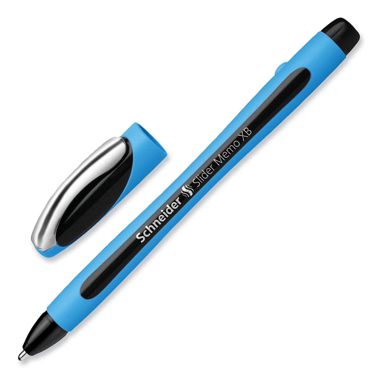 Schneider Slider Memo XB Ballpoint Pen, Stick, Extra-Bold 1.4 mm, Black Ink, Black/Light Blue Barrel, 10/Box (150201)