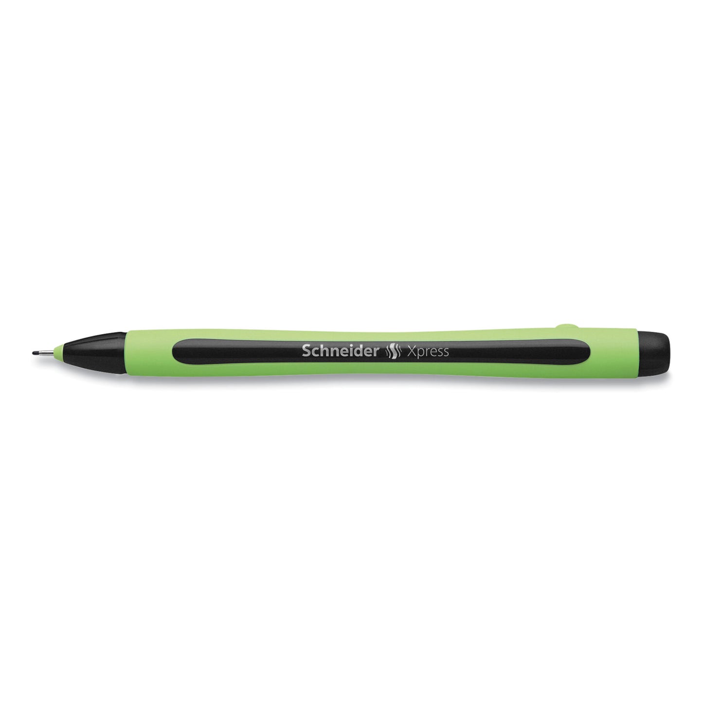 Schneider Xpress Fineliner Porous Point Pen, Stick, Medium 0.8 mm, Black Ink, Black/Green Barrel, 10/Box (190001)