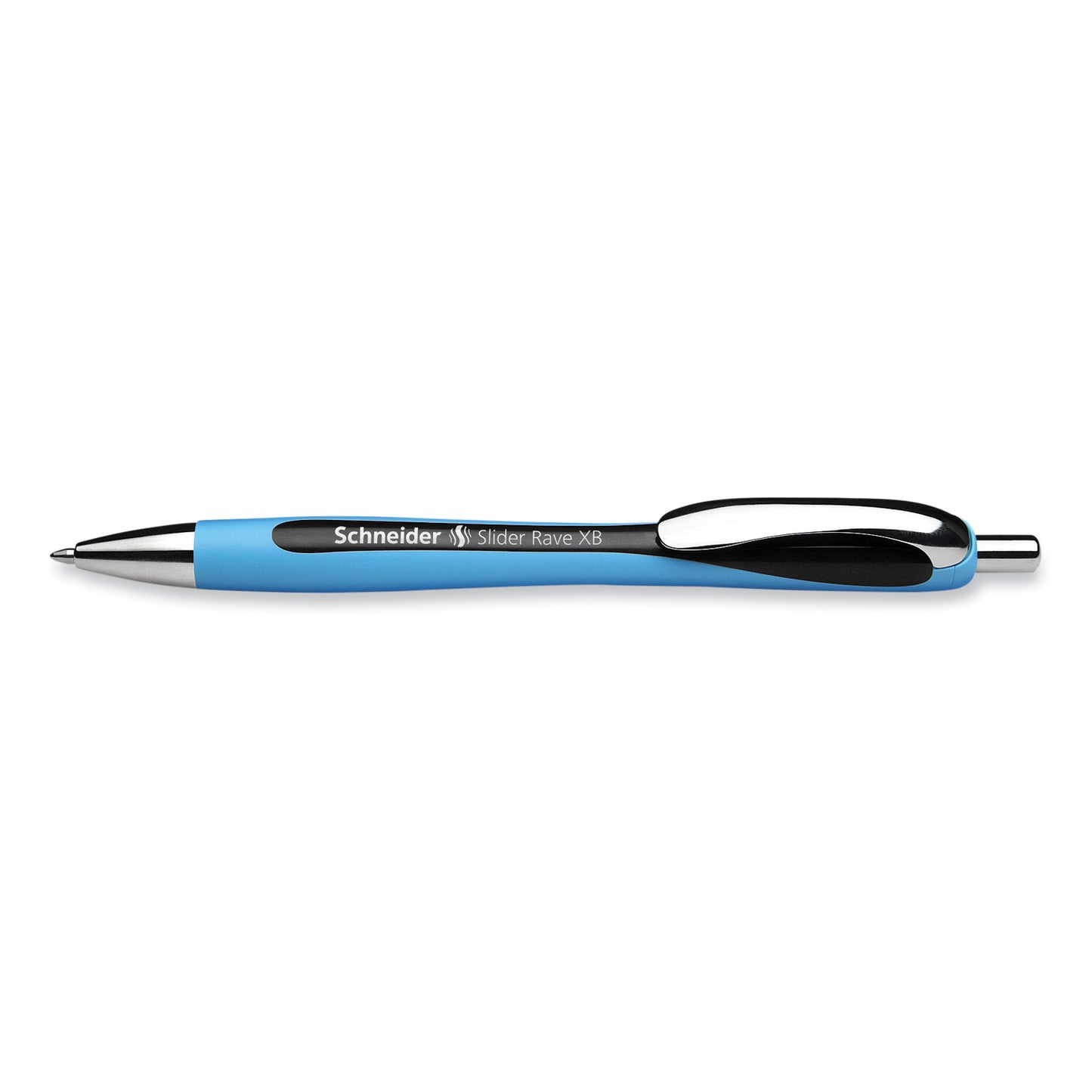 Schneider Slider Rave XB Ballpoint Pen, Retractable, Extra-Bold 1.4 mm, Black Ink, Black/Light Blue Barrel (132501)