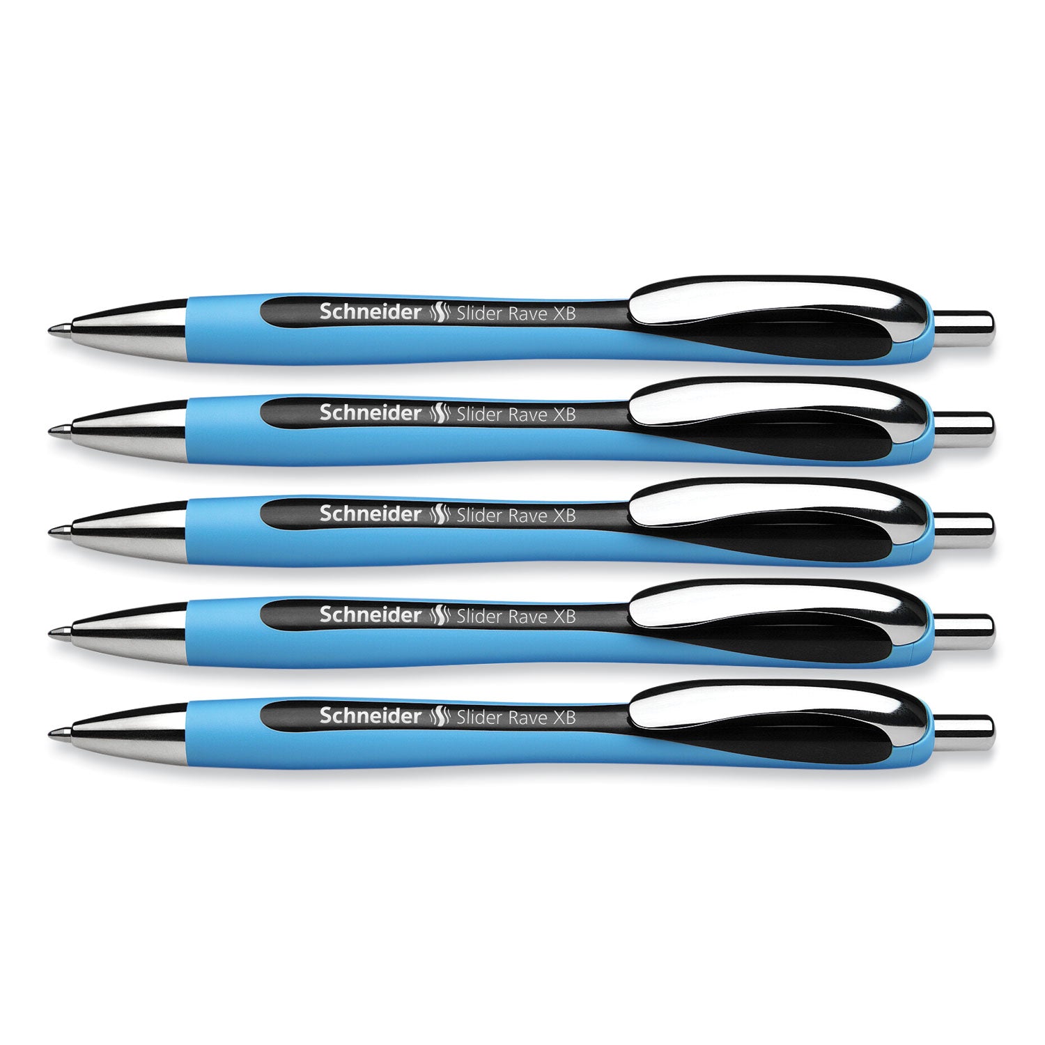 Schneider Slider Rave XB Ballpoint Pen, Retractable, Extra-Bold 1.4 mm, Black Ink, Black/Light Blue Barrel (132501)