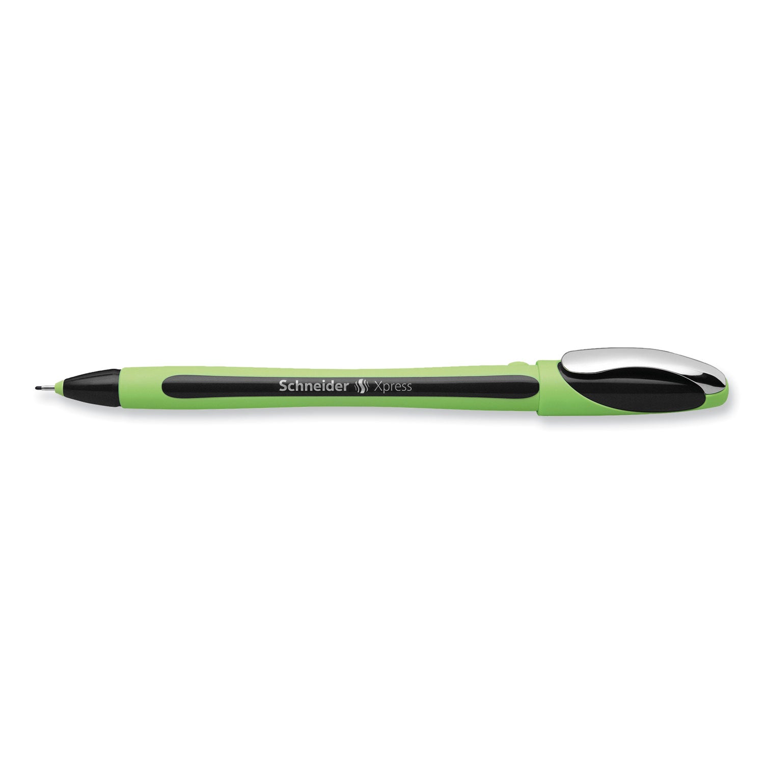 Schneider Xpress Fineliner Porous Point Pen, Stick, Medium 0.8 mm, Black Ink, Black/Green Barrel, 10/Box (190001)