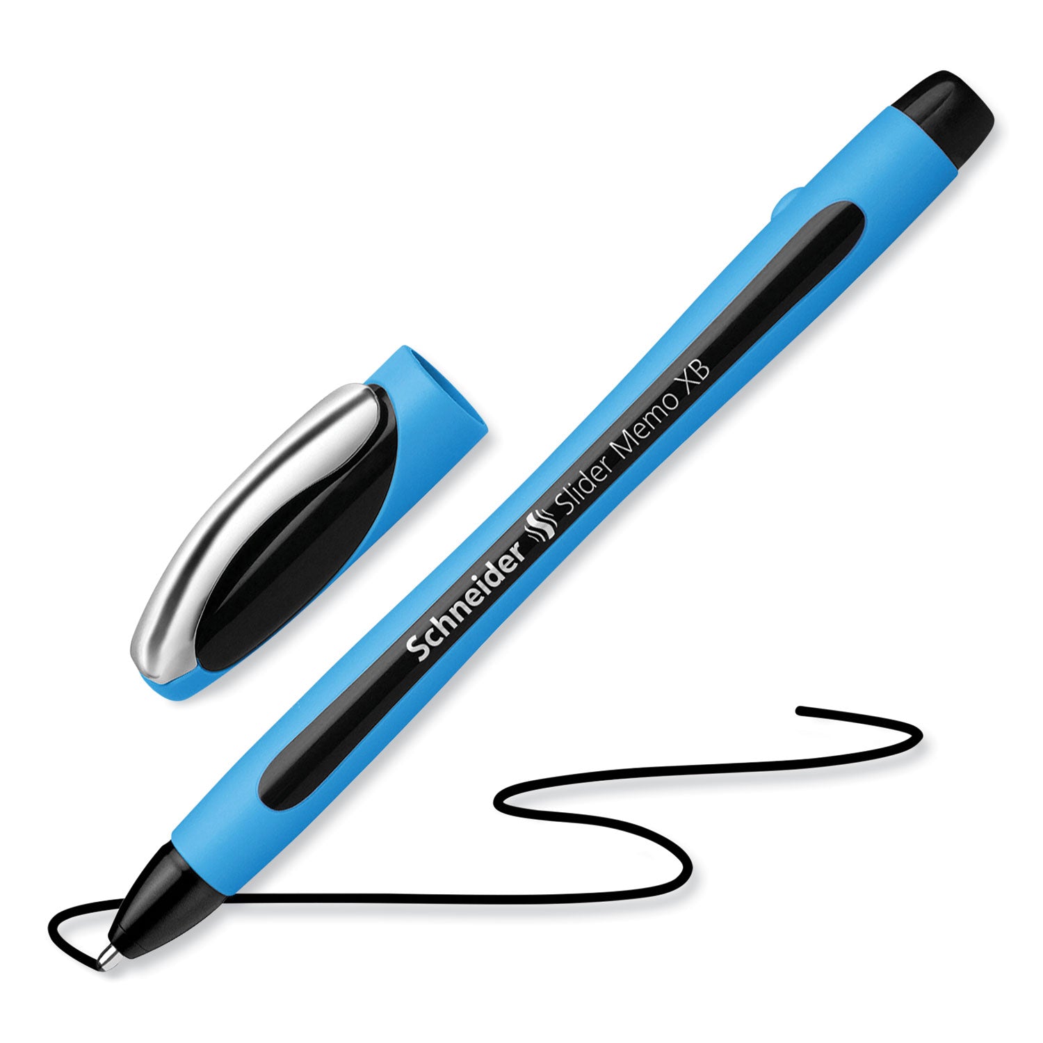 Schneider Slider Memo XB Ballpoint Pen, Stick, Extra-Bold 1.4 mm, Black Ink, Black/Light Blue Barrel, 10/Box (150201)