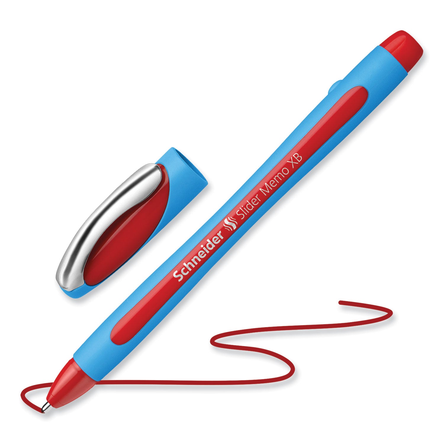 Schneider Slider Memo XB Ballpoint Pen, Stick, Extra-Bold 1.4 mm, Red Ink, Red/Light Blue Barrel, 10/Box (150202)