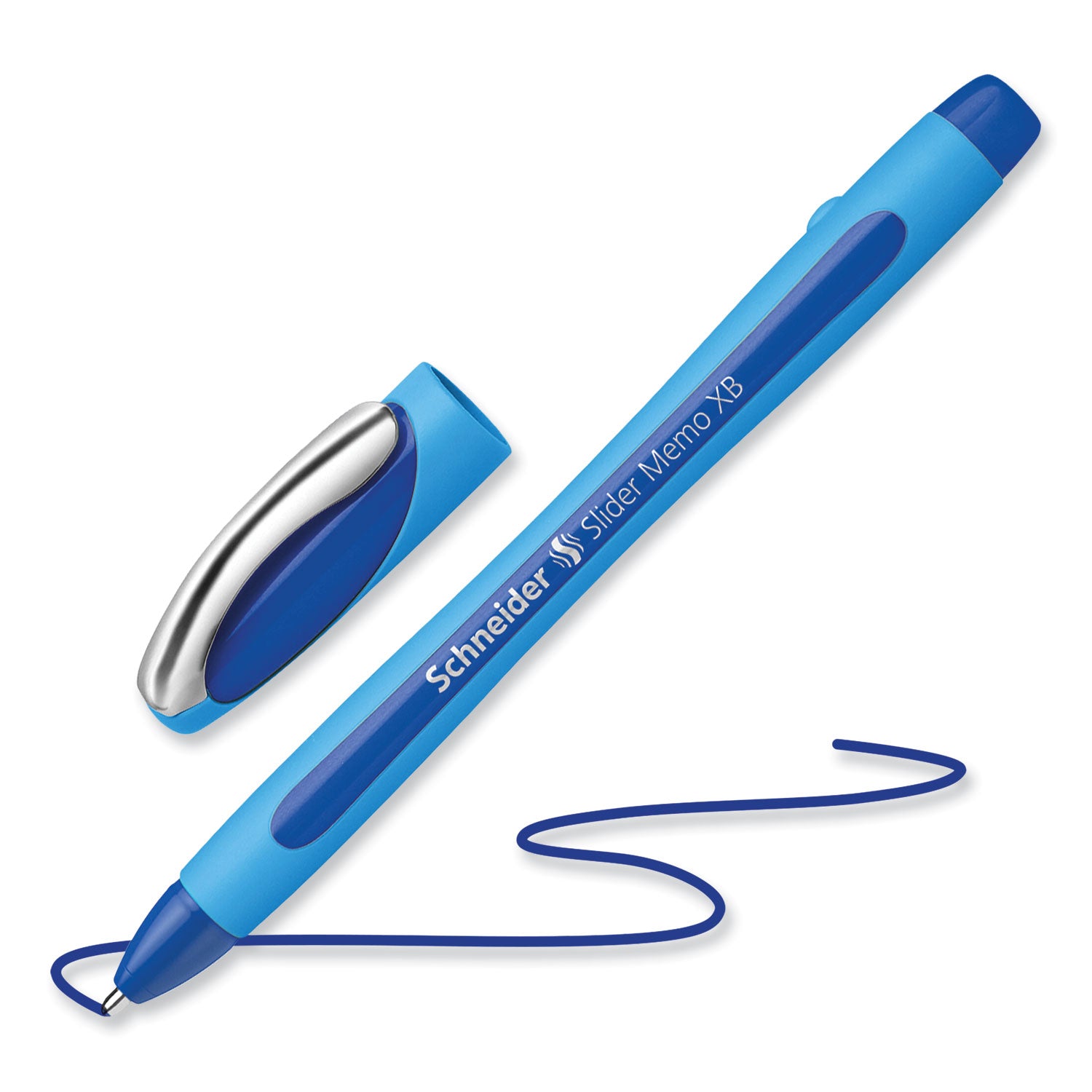 Schneider Slider Memo XB Ballpoint Pen, Stick, Extra-Bold 1.4 mm, Blue Ink, Blue/Light Blue Barrel, 10/Box (150203)