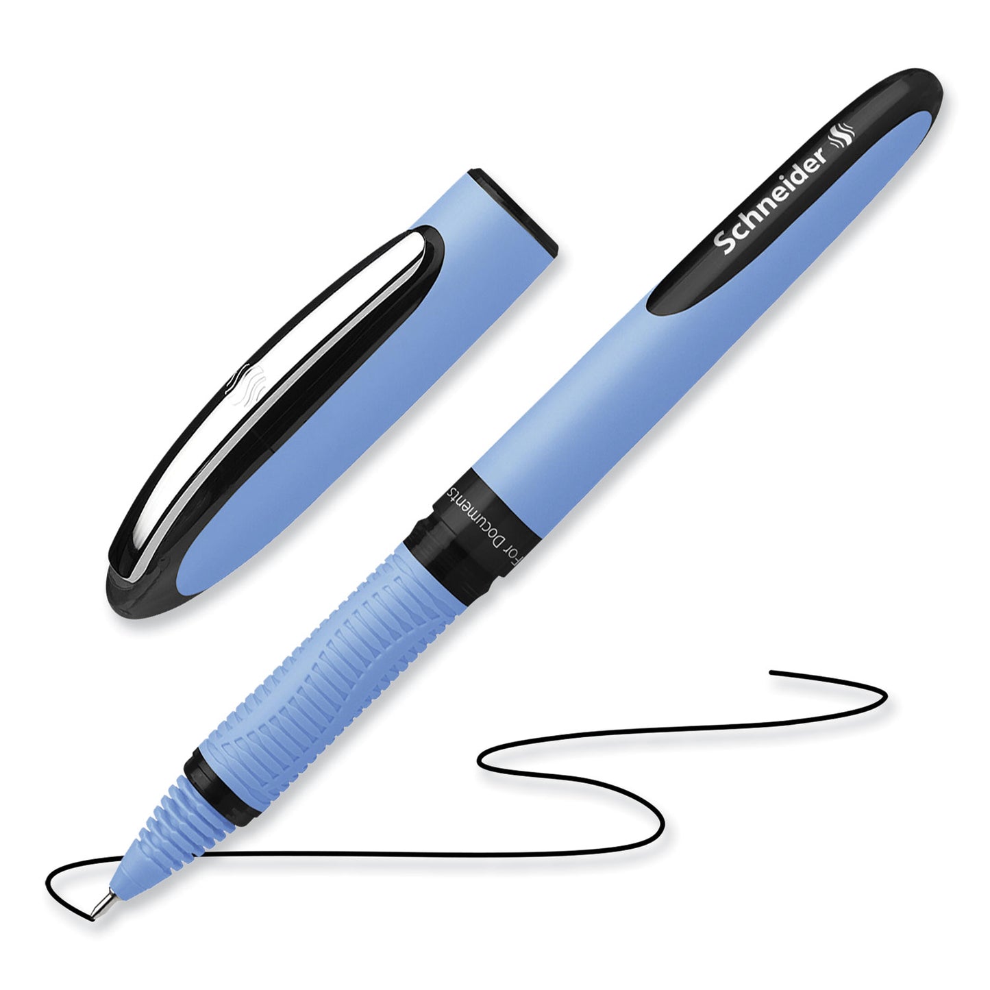 Schneider One Hybrid N Roller Ball Pen, Stick, Fine 0.5 mm, Black Ink, Blue Barrel, 10/Box (183501)