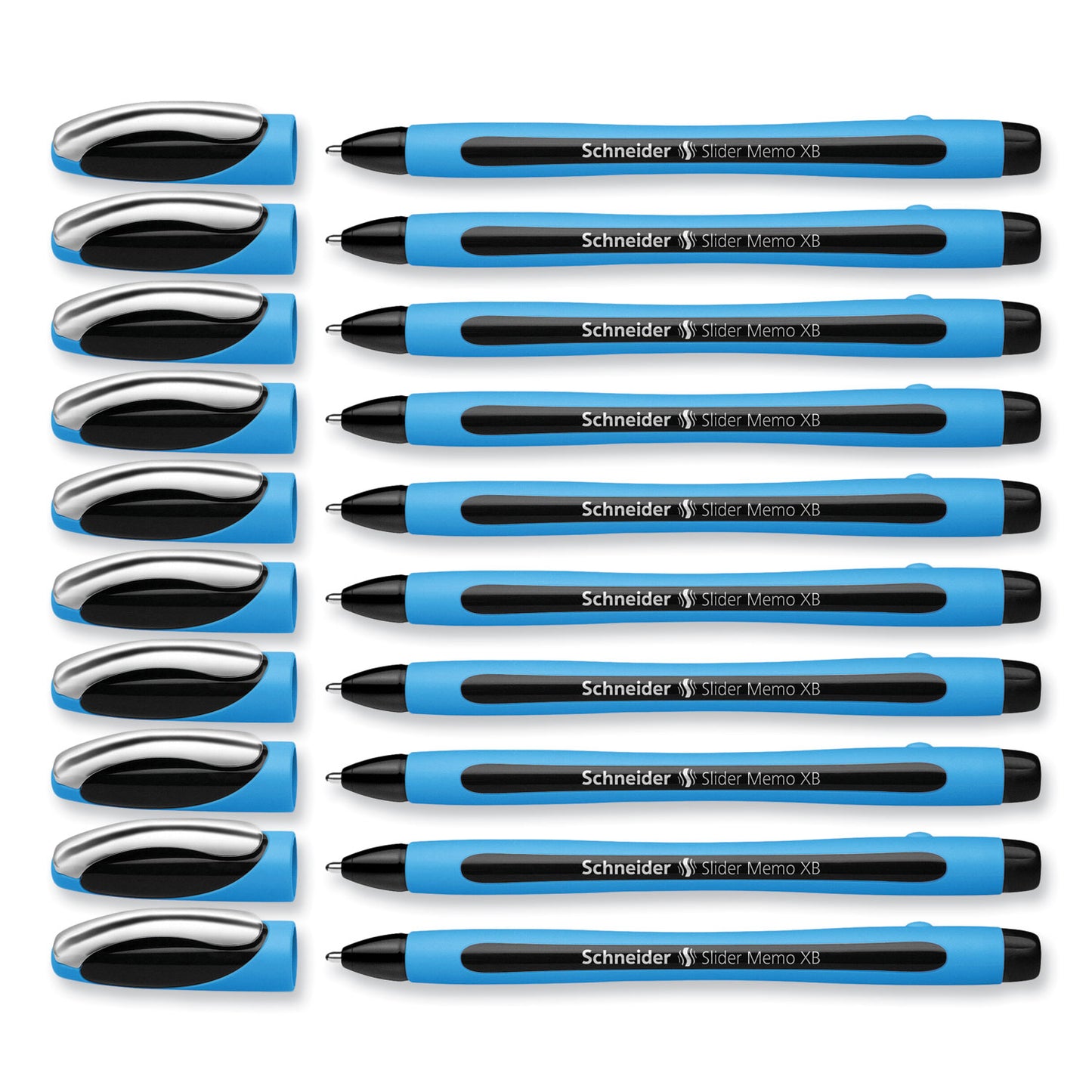 Schneider Slider Memo XB Ballpoint Pen, Stick, Extra-Bold 1.4 mm, Black Ink, Black/Light Blue Barrel, 10/Box (150201)