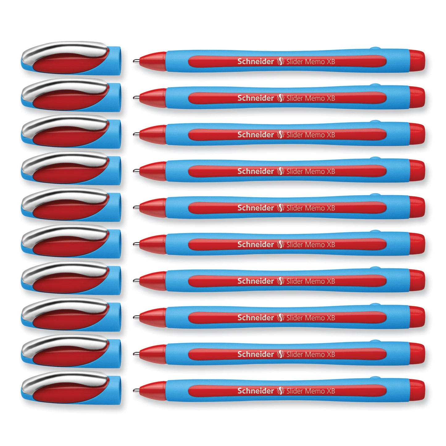 Schneider Slider Memo XB Ballpoint Pen, Stick, Extra-Bold 1.4 mm, Red Ink, Red/Light Blue Barrel, 10/Box (150202)