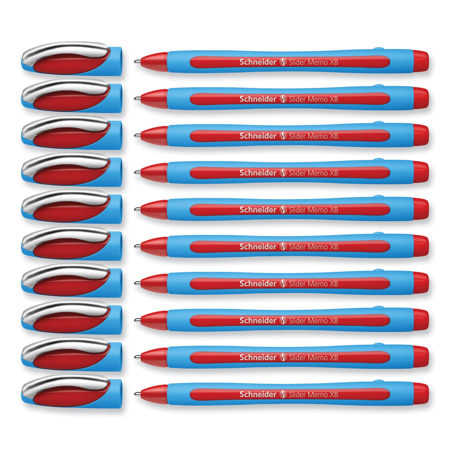 Schneider Slider Memo XB Ballpoint Pen, Stick, Extra-Bold 1.4 mm, Red Ink, Red/Light Blue Barrel, 10/Box (150202)