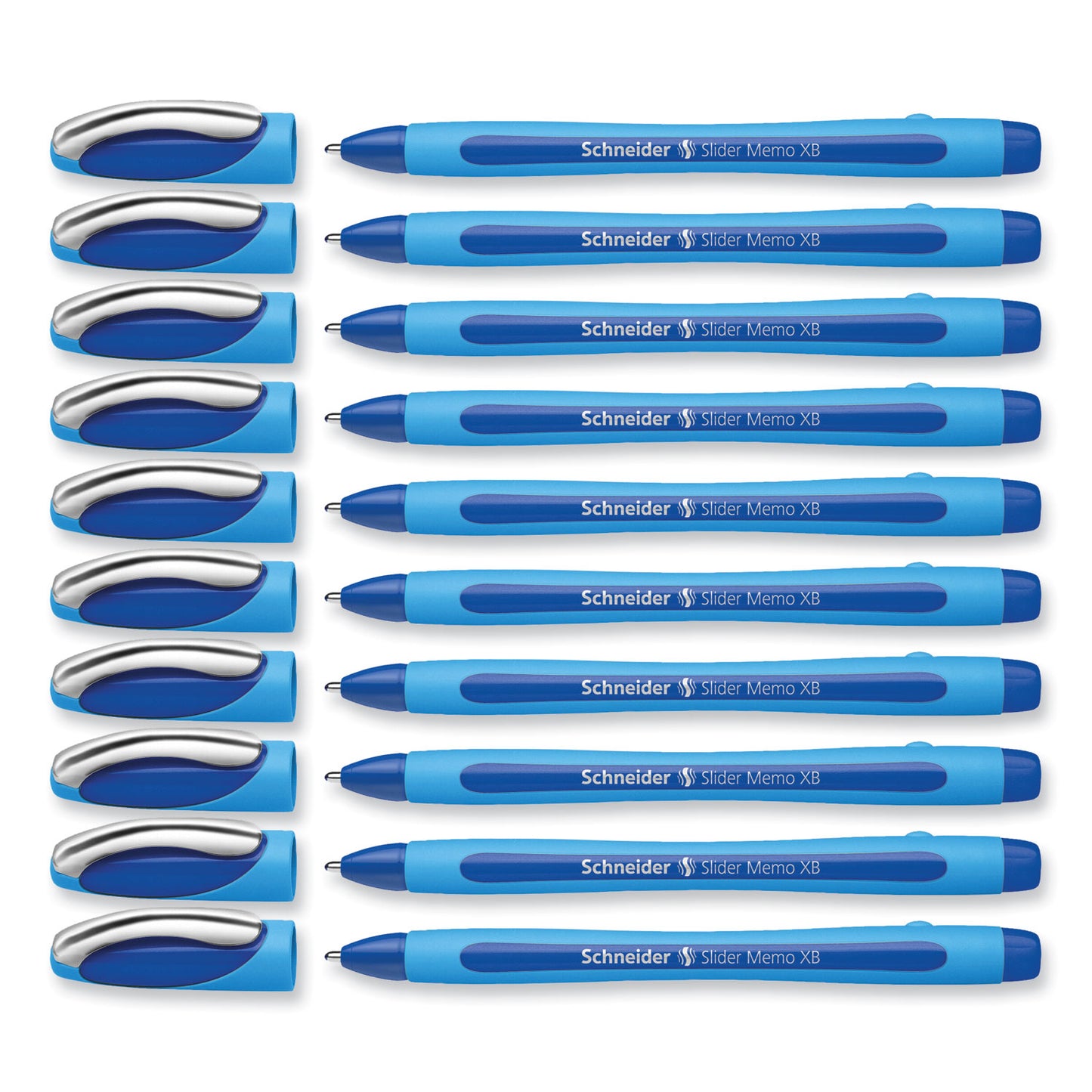 Schneider Slider Memo XB Ballpoint Pen, Stick, Extra-Bold 1.4 mm, Blue Ink, Blue/Light Blue Barrel, 10/Box (150203)