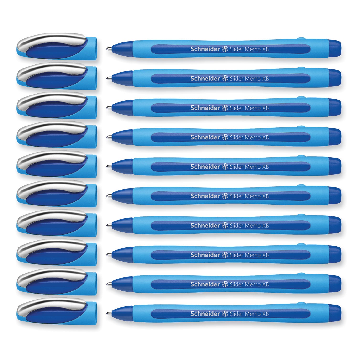 Schneider Slider Memo XB Ballpoint Pen, Stick, Extra-Bold 1.4 mm, Blue Ink, Blue/Light Blue Barrel, 10/Box (150203)