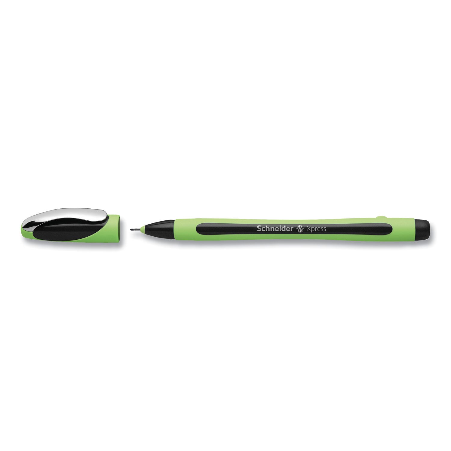 Schneider Xpress Fineliner Porous Point Pen, Stick, Medium 0.8 mm, Black Ink, Black/Green Barrel, 10/Box (190001)